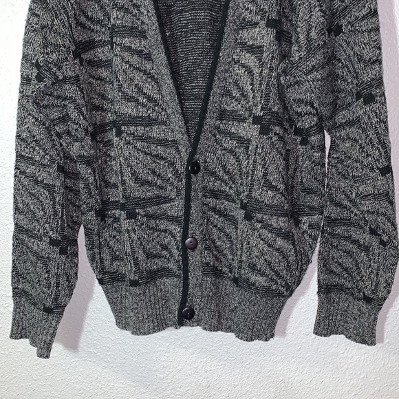 VINTAGE Michael Gerard drop sleeve chunky grey cardigan sweater Sz L grandpa - Picture 7 of 16